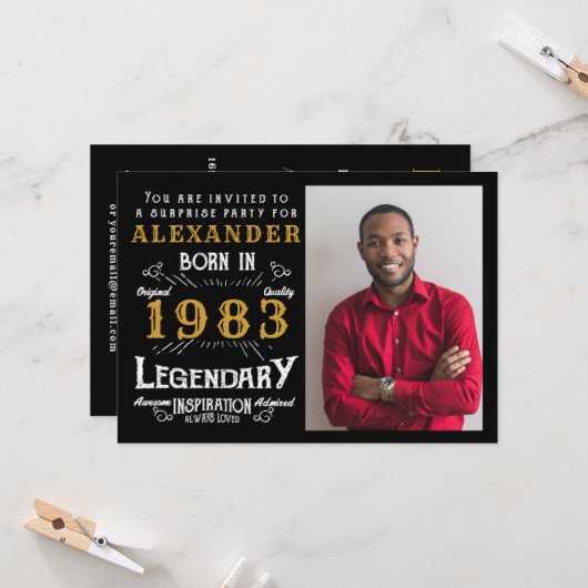 40e verjaardag Geboren in 1983 Black Gold Retro Fo Kaart (Voorkant / Achterkant in situ)