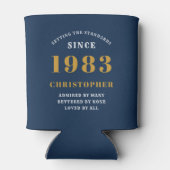 40e verjaardag Geboren in 1983 Naam Blauw goud toe Blikjeskoeler (Achterkant)