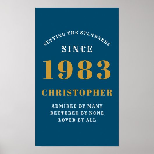 40e verjaardag Geboren in 1983 Naam Blauw goud toe Poster (Voorkant)