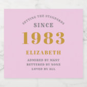 40e verjaardag Geboren in 1983 Roze grijs Sparkling Wijnetiket (Enkel label)