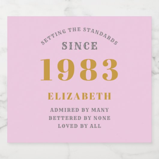 40e verjaardag Geboren in 1983 Roze grijs Sparkling Wijnetiket (Enkel label)