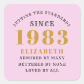 40e verjaardag Geboren in 1983 Roze grijs Vierkante Sticker (Voorkant)