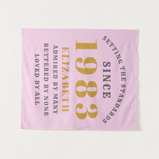 40e verjaardag Geboren in 1983 Roze grijs Wandkleed (Voorkant (horizontaal))