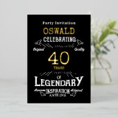 40e verjaardag Geboren Legendary Zwart Goud Retro Folie Uitnodiging (Staand Voorkant)