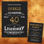 40e verjaardag Geboren Legendary Zwart Goud Retro Kaart<br><div class="desc">Voor degenen die hun 40e verjaardag vieren hebben we de ideale verjaardagsfeestuitnodiging met een gevoel. De zwarte achtergrond met een wit en goud typografie ontwerp is eenvoudig en toch elegant met een retro gevoel. Pas de tekst van dit verjaardagscadeau eenvoudig aan met behulp van de meegeleverde sjabloon. Onderdeel van een...</div>