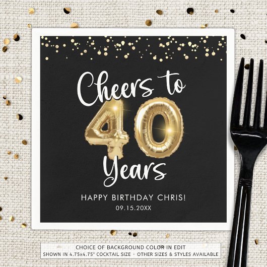 40e verjaardag gejuich voor 40 jaar zwart goud servet