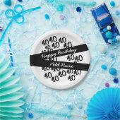 40e verjaardag Gepersonaliseerd Funky Black White Papieren Bordje (Feest)