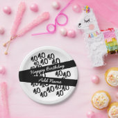 40e verjaardag Gepersonaliseerd Funky Black White Papieren Bordje (Feest)