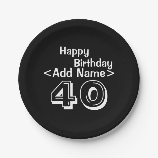 40e verjaardag gepersonaliseerd zwart papier Bord (Voorkant)