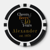 40e verjaardag Gepersonaliseerde Cheers Beers Zwar Poker Chips (Voorkant)