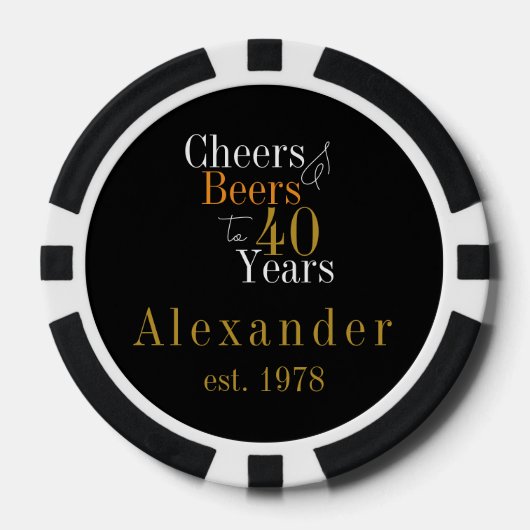 40e verjaardag Gepersonaliseerde Cheers Beers Zwar Poker Chips (Voorkant)