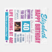 40e verjaardag Gepersonaliseerde foto Fleece Deken (Voorkant (Horizontaal))