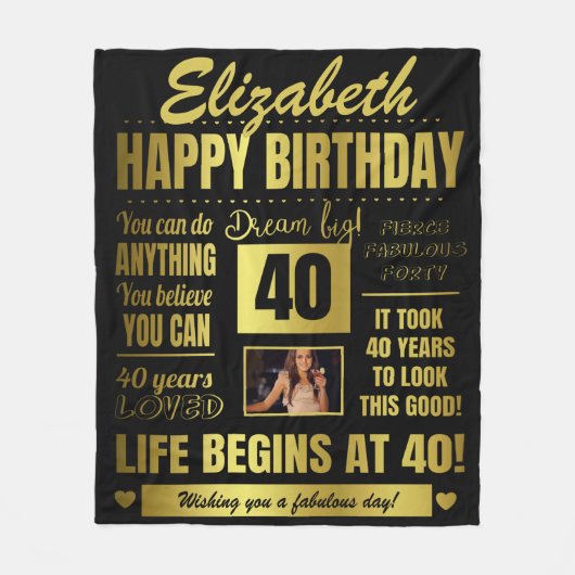 40e verjaardag Gepersonaliseerde foto Fleece Deken (Voorkant)