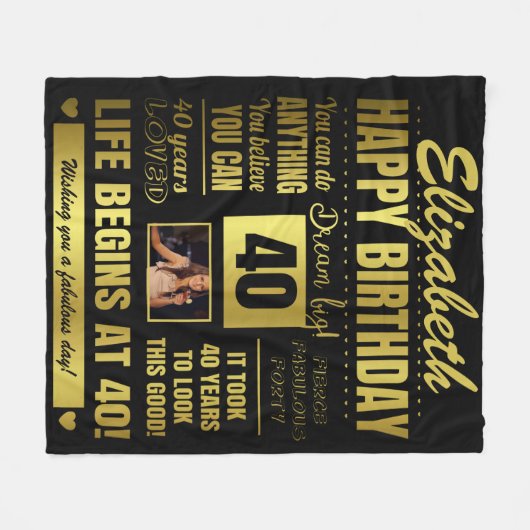 40e verjaardag Gepersonaliseerde foto Fleece Deken (Voorkant (Horizontaal))