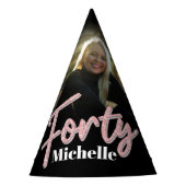 40e verjaardag gepersonaliseerde foto glitter roze feesthoedjes (Voorkant)