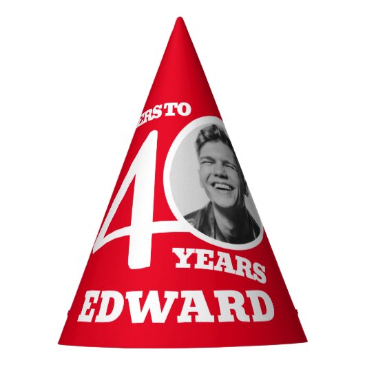 40e verjaardag gepersonaliseerde foto wit rood feesthoedjes (Voorkant)