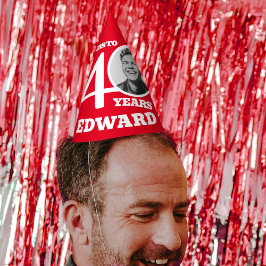 40e verjaardag gepersonaliseerde foto wit rood feesthoedjes