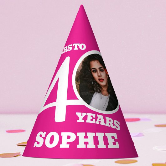 40e verjaardag gepersonaliseerde foto wit roze feesthoedjes