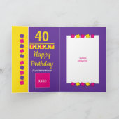 40e verjaardag geweldige sinds paarse roze foto's kaart (Binnen)