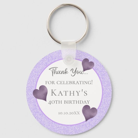40e verjaardag Gift Paars Hearts Sleutelhanger (Voorkant)