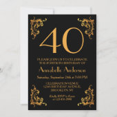 40e Verjaardag Glam Modern Goud Zwart  Retro Kaart (Voorkant)