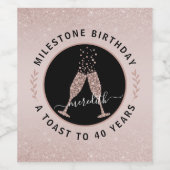 40e verjaardag Glitter Mousserende Wijn Toast Pers Etiket (Enkel label)