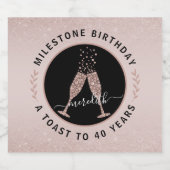 40e verjaardag Glitter Mousserende Wijn Toast Pers Sparkling Wijnetiket (Enkel label)