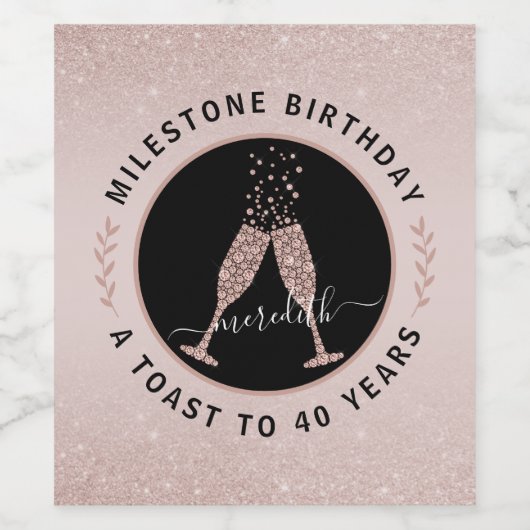 40e verjaardag Glitter Mousserende Wijn Toast Pers Wijn Etiket (Enkel label)