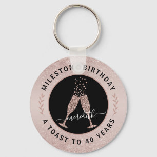 40e verjaardag Glitter Ombre Champagne Toast Sleutelhanger