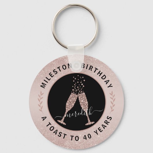 40e verjaardag Glitter Ombre Champagne Toast Sleutelhanger (Voorkant)