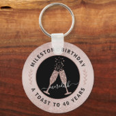 40e verjaardag Glitter Ombre Champagne Toast Sleutelhanger (Voorkant)