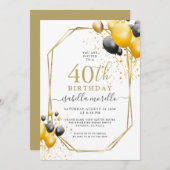 40e verjaardag Gold Black Balloons Glitter Kaart (Voorkant / Achterkant)