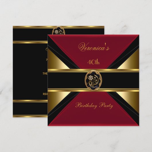 40e verjaardag Gold Black Faux Velvet Red Jewel Kaart (Voorkant / Achterkant)