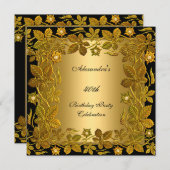 40e verjaardag Gold Black Floral Kaart (Voorkant / Achterkant)