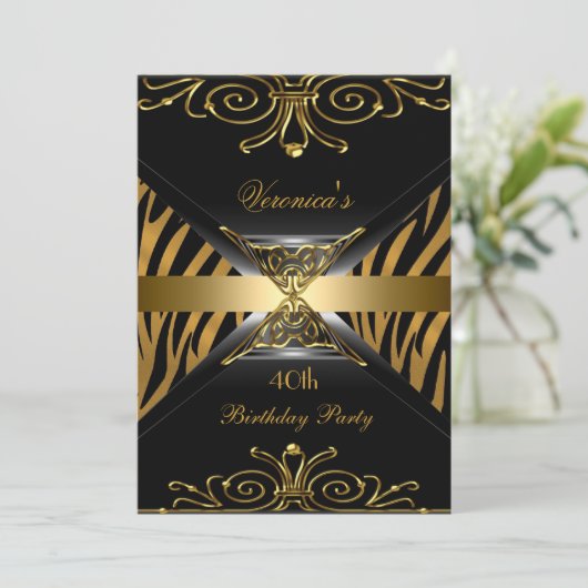 40e verjaardag Gold Black Gold Art Deco Zebra Kaart (Staand voorkant)
