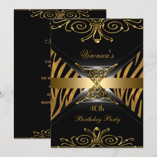 40e verjaardag Gold Black Gold Art Deco Zebra Kaart (Voorkant / Achterkant)