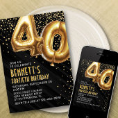 40e verjaardag Gold Black Invitation Kaart