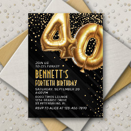 40e verjaardag Gold Black Invitation Kaart