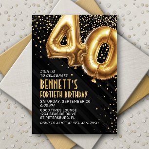 40e verjaardag Gold Black Invitation Kaart