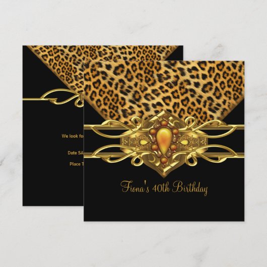 40e verjaardag Gold Black Leopard Cheetah Jewel Kaart (Voorkant / Achterkant)