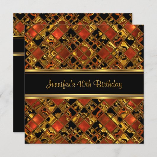 40e verjaardag Gold Black Red Abstract Kaart (Voorkant / Achterkant)