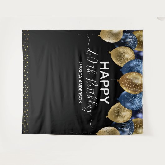 40e verjaardag Gold Blue Black ballonnen Wandkleed (Voorkant (horizontaal))