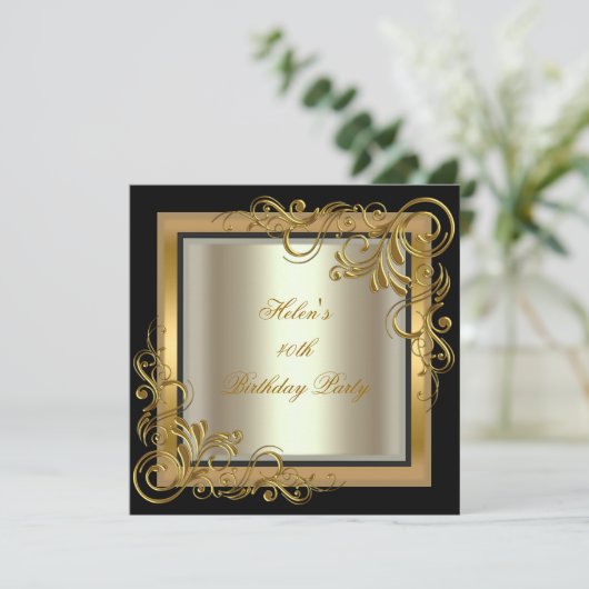 40e verjaardag Gold Cream Black Floral Kaart (Staand voorkant)