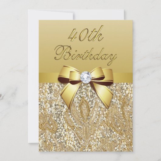 40e verjaardag Gold Faux Sequins and Bow Kaart (Voorkant)