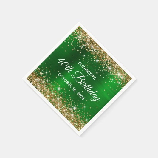 40e verjaardag Gold Glitter Emerald Green Folie Servet (Hoek)