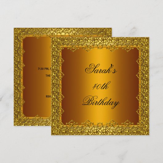 40e verjaardag Gold Lace Lijst Yellow Kaart (Voorkant / Achterkant)