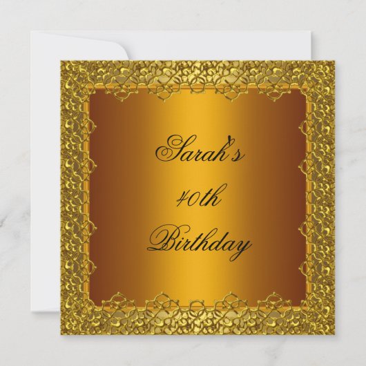 40e verjaardag Gold Lace Lijst Yellow Kaart (Voorkant)