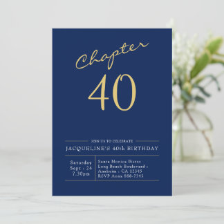 40e verjaardag Gold modern script blauw Kaart