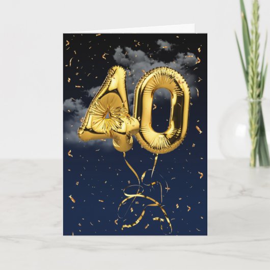 40e verjaardag Gold Mylar ballon en Confetti Card Kaart (Voorkant)