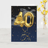 40e verjaardag Gold Mylar ballon en Confetti Card Kaart (Gele Bloem)